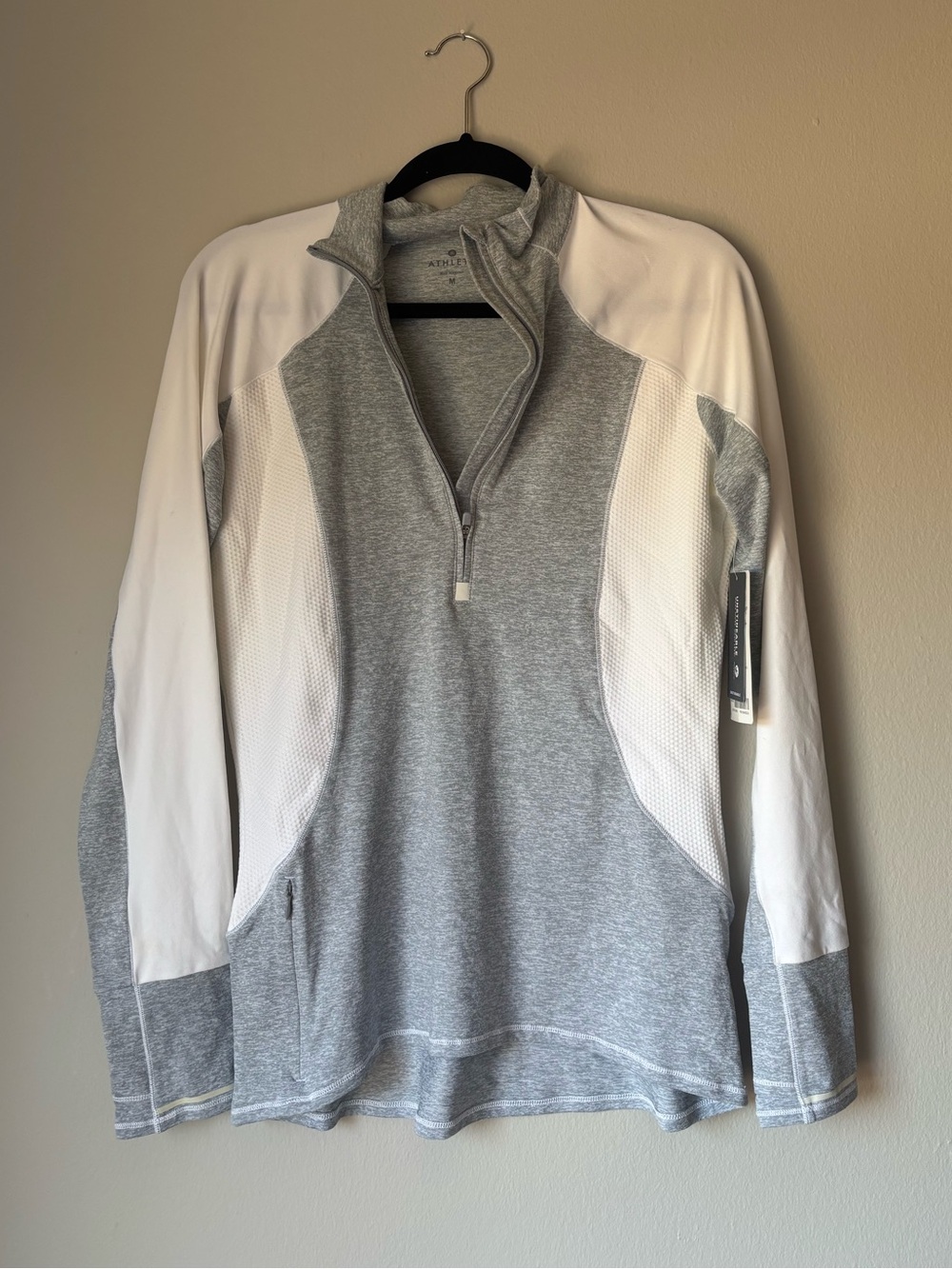 Athleta Light Gray & White Heathered Half-Zip Jacket
